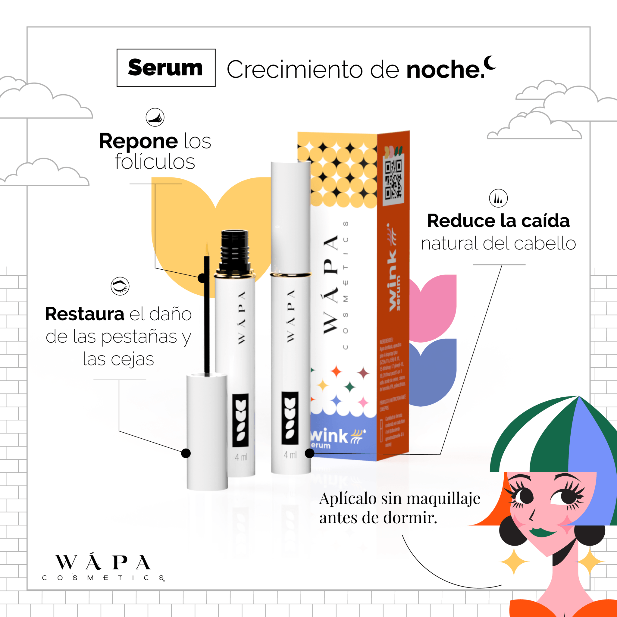 Wink Serum; crecimiento de pestañas y cejas - Wápa Cosmetics